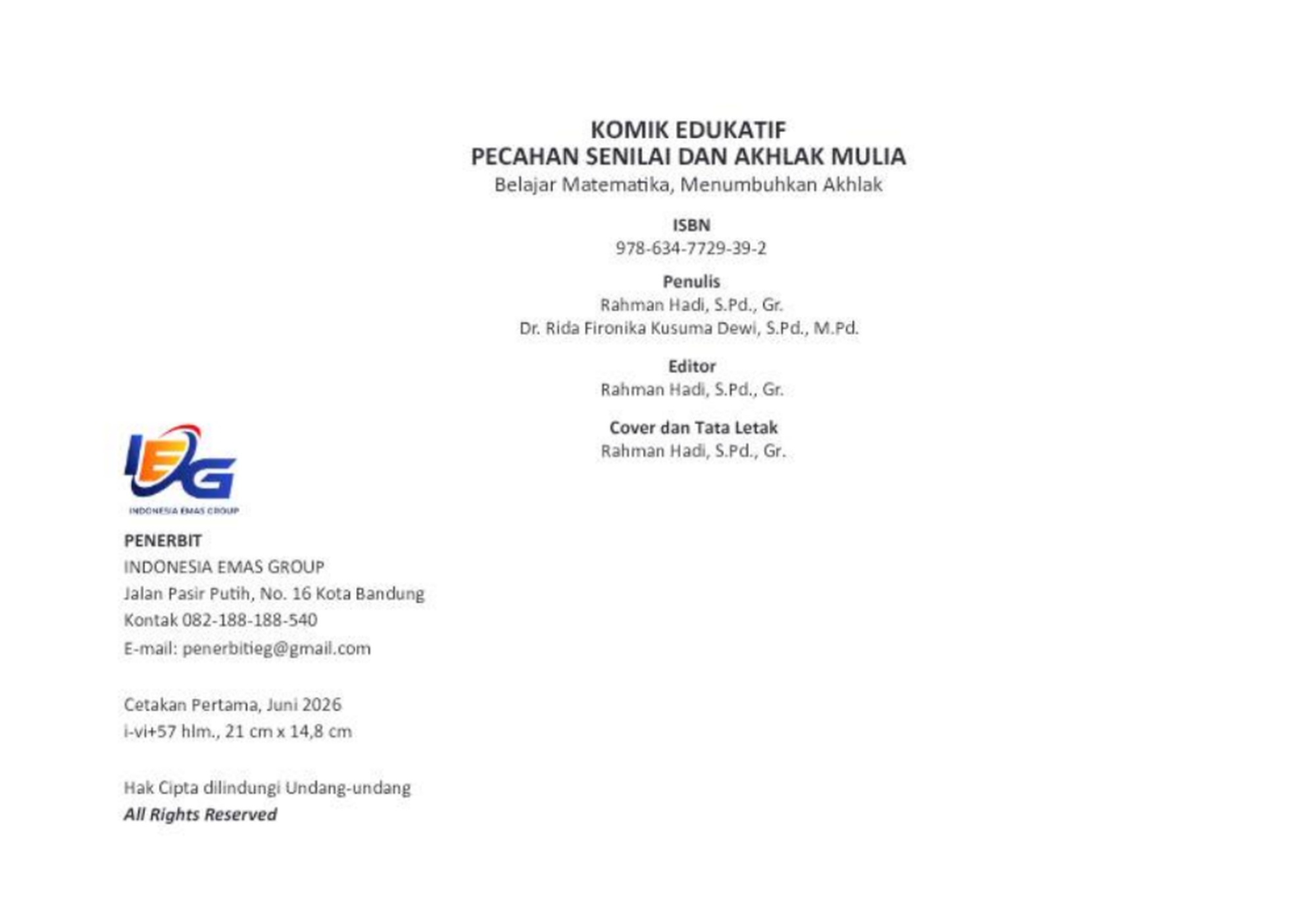 Cover Komik Edukatif Pecahan Senilai dan Akhlak Mulia